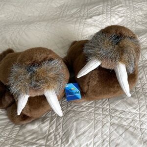 TWO Vintage Sea World Walrus Brown w/ Whiskers & Tusks Plush Stuffed Animal 13"